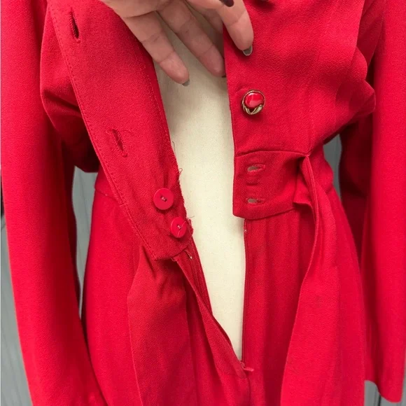 Vintage Red Long Sleeve Button Front Jumpsuit Size 10 Molly Malloy Petite - Picture 11 of 15